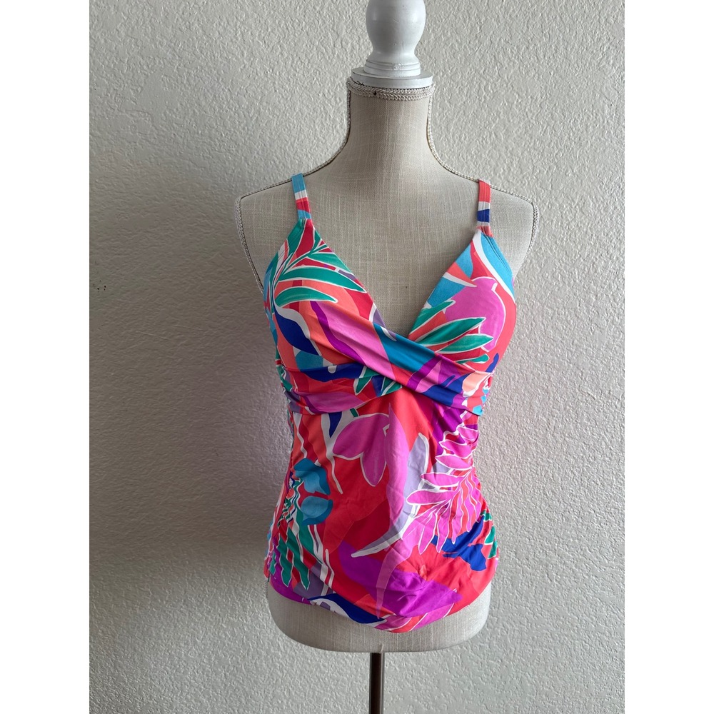 Freshwater Tankini Top Large Tropical Floral Ruched Surplice‎ Swimwear